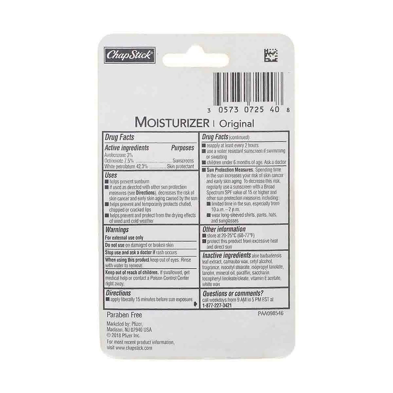 ChapStick Original Moisturizing Lip Balm, Pack of 3