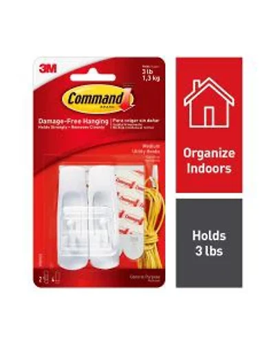Command Medium Hooks, White, 2 Hooks, 4 Strips/Pack