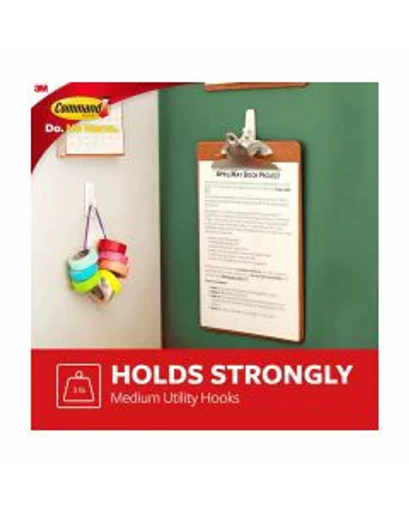 Command Medium Hooks, White, 2 Hooks, 4 Strips/Pack
