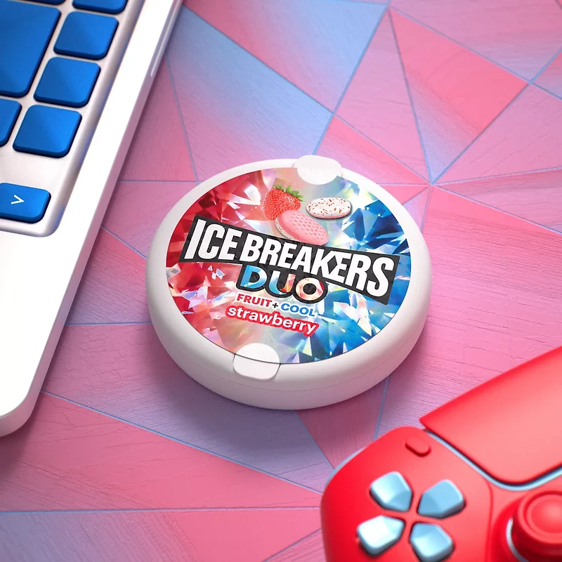 ICE BREAKERS Duo Fruit Plus Cool Strawberry Flavored Sugar Free Mints Puck, 1.3 oz