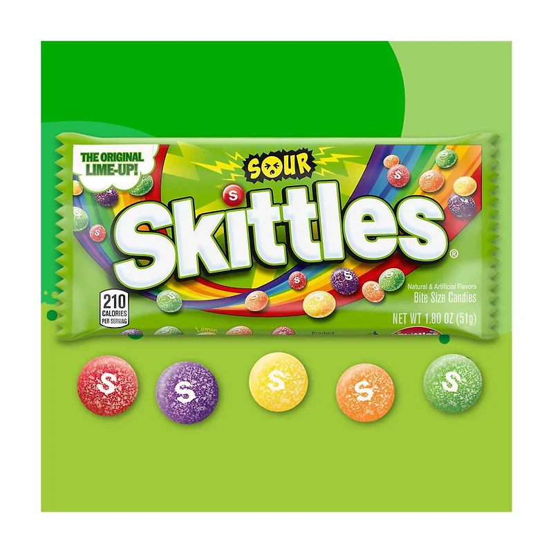 SKITTLES Sour Candy, Full Size, 1.8 oz