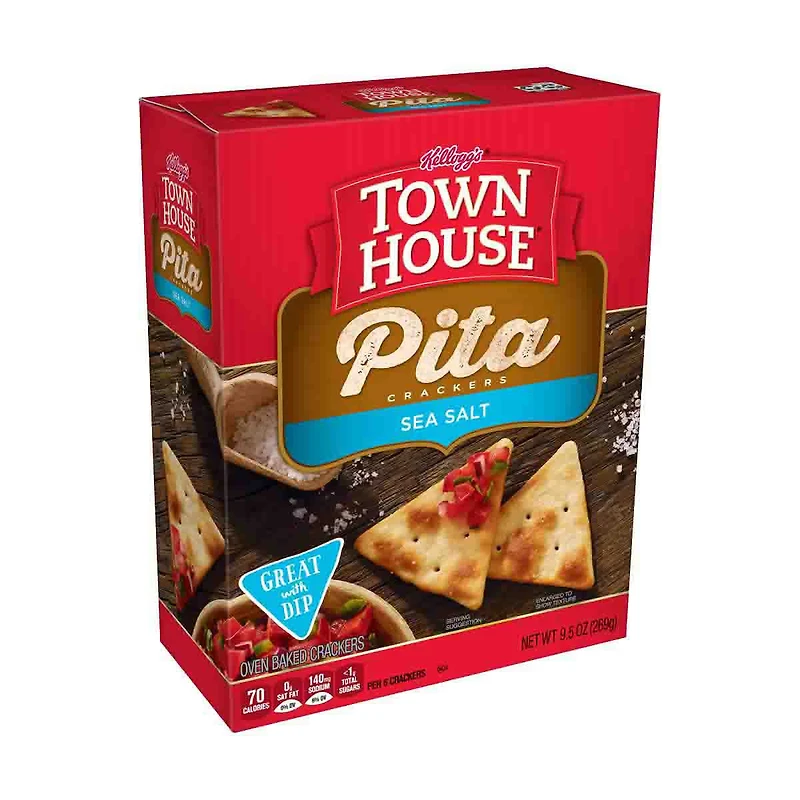 Kellogg's Town House Pita Crackers, Sea Salt, Ready to Dip Snacks, 9.5oz Box