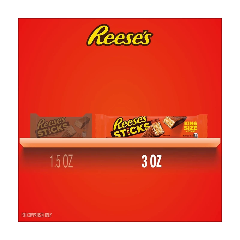 Reese's Sticks Milk Chocolate Peanut Butter Wafer Candy, King Size Sticks, 3 oz