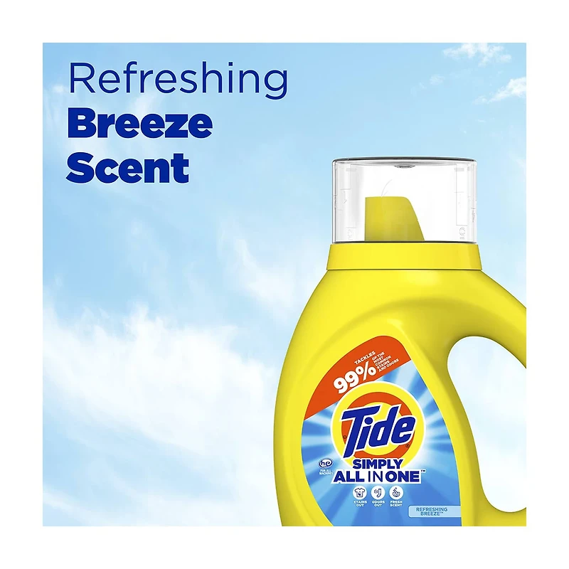 Tide Simply All-In-One Liquid Laundry Detergent, Refreshing Breeze Scent, 5 Load