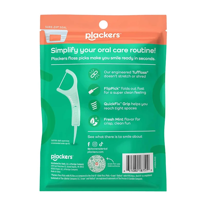 Plackers Micro Line Dental Floss Picks, Fold-Out FlipPick, Tuffloss, Fresh Mint