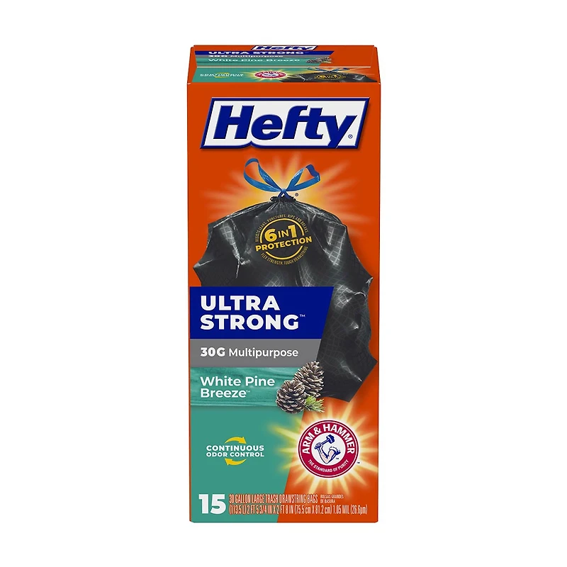 Hefty Ultra Strong Multipurpose Large Trash Bags - White Pine Breeze Scent, 15 Count