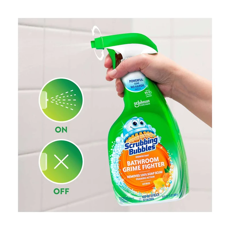 Scrubbing Bubbles Disinfectant Bathroom Grime Fighter Spray, Citrus, 32 fl oz