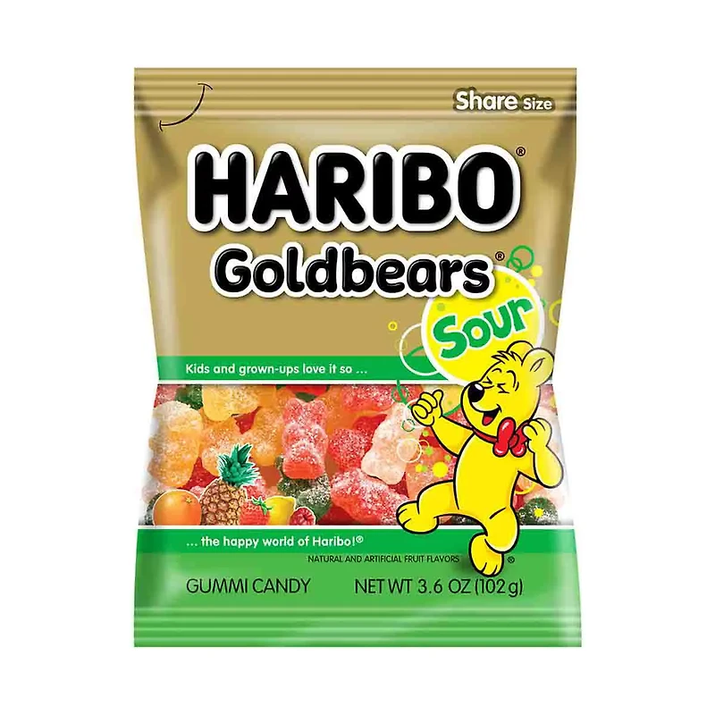 Haribo Sour Goldbears Gummy Candy Peg Bag, 3.5 oz.