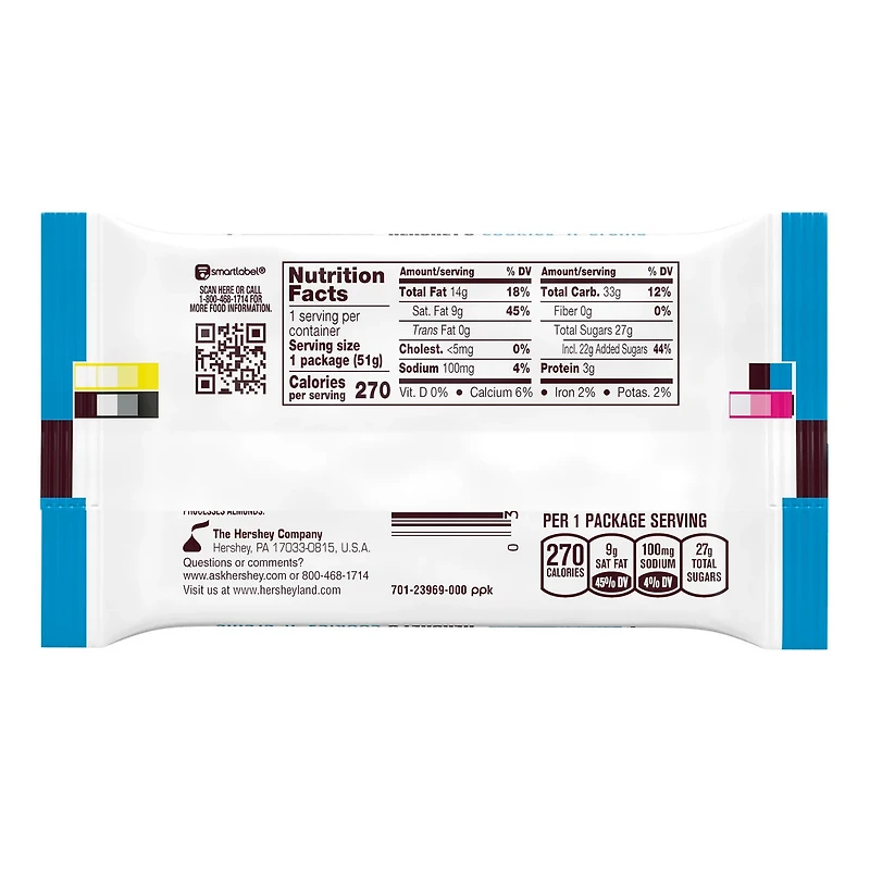 HERSHEY'S Cookies 'n' Creme Snack Size, Candy Bars, .45 oz (4 Count)