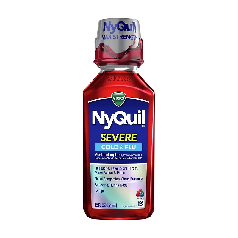 Vicks NyQuil SEVERE Cold & Flu Relief Liquid Medicine, Berry Flavored, 12 fl oz