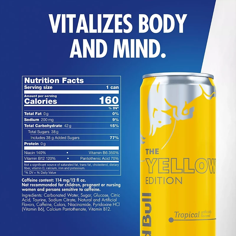 Red Bull Yellow Edition Energy Drink, Tropical, 114mg Caffeine, 12 fl. oz. Can
