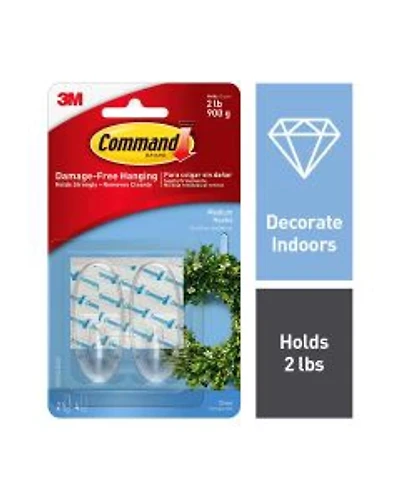 Command Clear Medium Hooks, 2 Hooks, 4 Strips/Pack