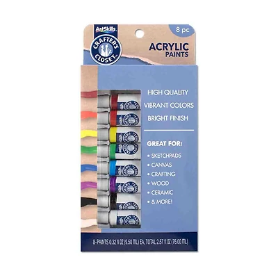 Crafter's Closet Quality Acrylic Paint Tubes Set, 8 Colors