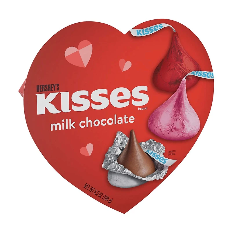 HERSHEY'S KISSES Milk Chocolate, Valentine's Day Candy Gift Box, 6.5 oz