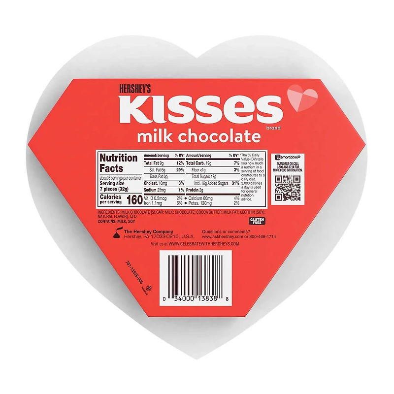 HERSHEY'S KISSES Milk Chocolate, Valentine's Day Candy Gift Box, 6.5 oz