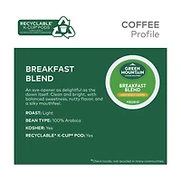 Green Mountain Coffee Roasters Breakfast Blend K-Cup Pods, Light Roast, 10 ct