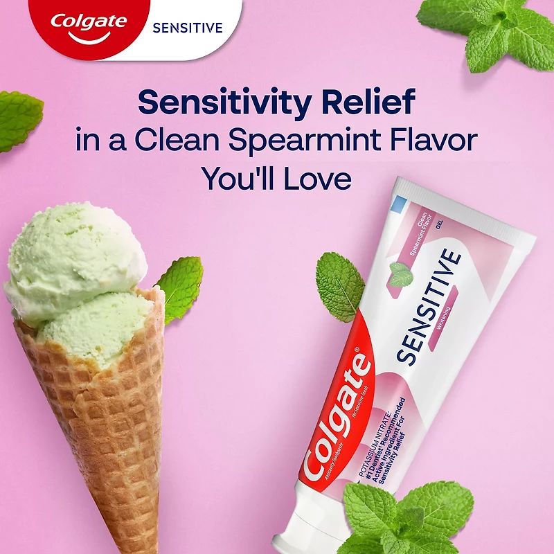Colgate Sensitive Whitening Toothpaste Gel for Sensitive Teeth, Spearmint, 1 Pac