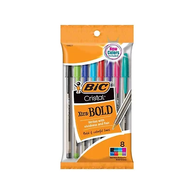BIC® Cristal Xtra Bold Ball Pen, Bold Point (1.6mm), Fashion Colors, 8 Count