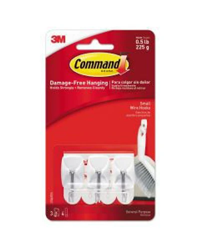 Command Small Wire Hooks, 3 Hooks, 4 Strips