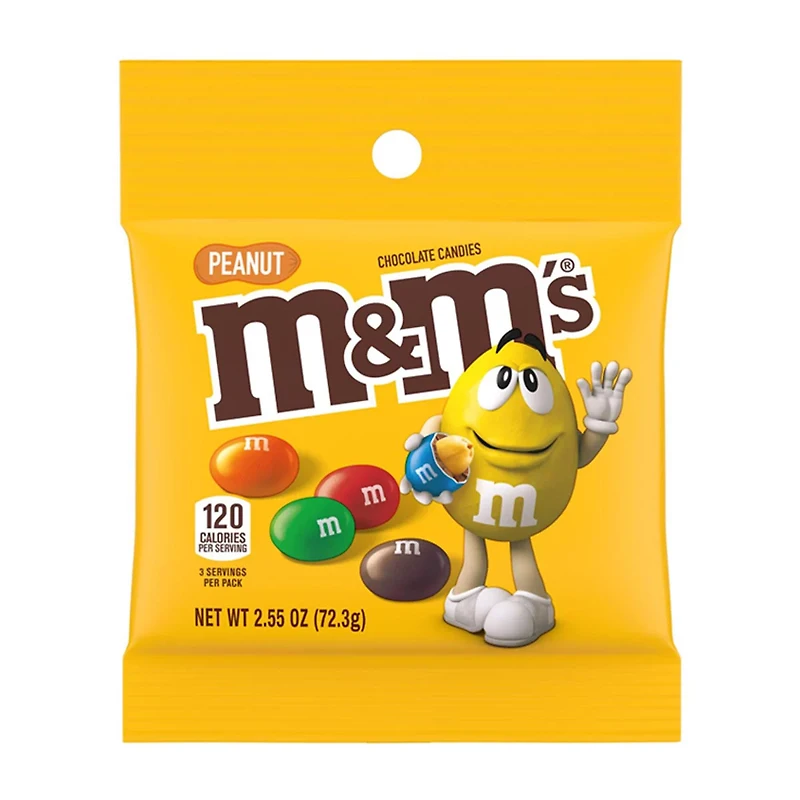 M&M'S Peanut Milk Chocolate Candy, 2.55 oz Bag