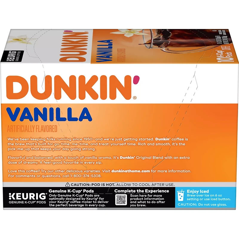 Dunkin’ French Vanilla Artificially Flavored Coffee, Keurig K-Cup Pods, 10 Count Box