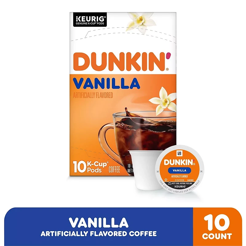 Dunkin’ French Vanilla Artificially Flavored Coffee, Keurig K-Cup Pods, 10 Count Box