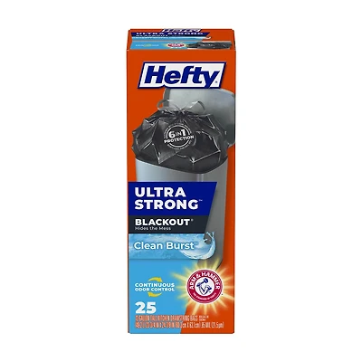 Hefty Ultra Strong Clean Burst Scent Tall Kitchen Drawstring Trash Bags, 25 Count