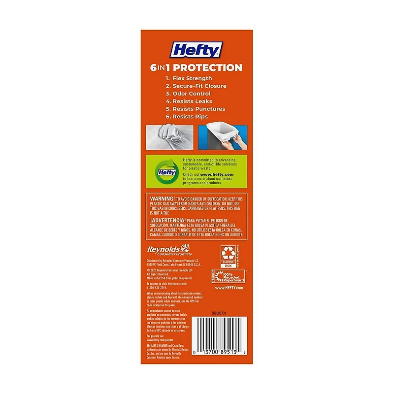 Hefty Ultra Strong 13 Gallon Trash Bags, Tall Kitchen Trash Bags, White, Clean Burst Scent, 24 Bags