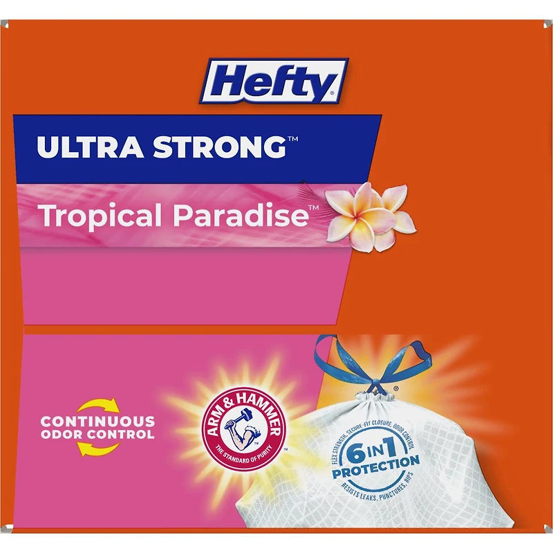 Hefty Ultra Strong 13 Gallon Trash Bags, Tall Kitchen Trash Bags, White, Tropical Paradise Scent, 24 Bags