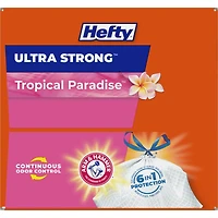 Hefty Ultra Strong 13 Gallon Trash Bags, Tall Kitchen Trash Bags, White, Tropical Paradise Scent, 24 Bags