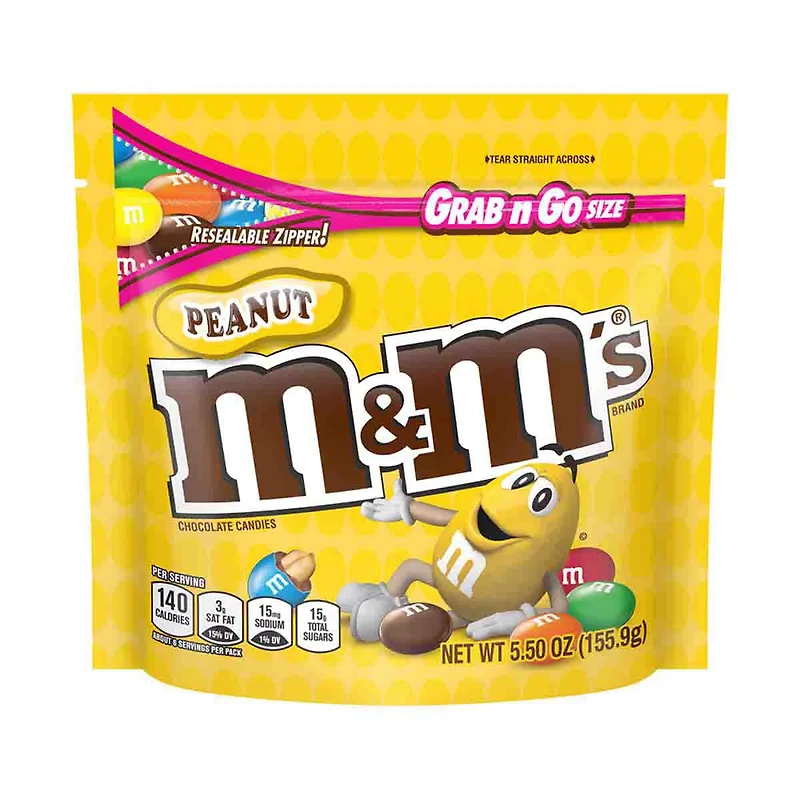 M&M'S Peanut Chocolate Candy Grab & Go Size Bag, 5.5 oz