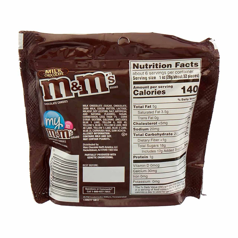 M&M'S Milk Chocolate Candy Grab & Go Size Bag, 5.5 oz
