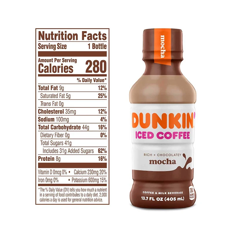 Dunkin' Mocha Iced Coffee Bottle, 13.7 fl oz