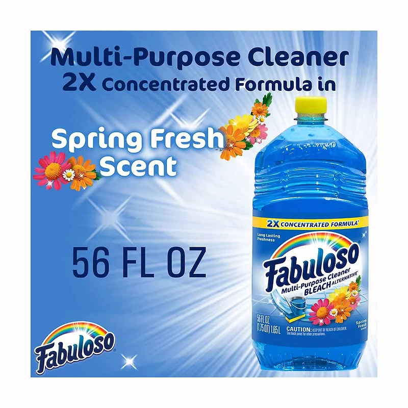 Fabuloso Multi-Purpose Cleaner with Bleach Alternative 2x Concentrated, Spring Fresh, 56 fl oz