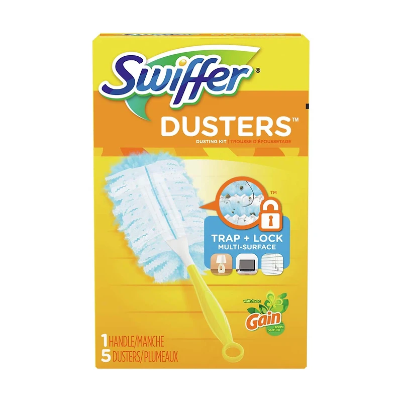Swiffer Dusters Starter Kit for Cleaning, Kit Includes 1 Handle and 5 Dusters, Gain Original Scent