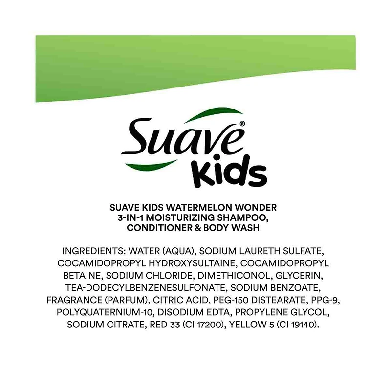 Suave Kids Watermelon Wonder 3 in 1 Shampoo Conditioner Body Wash, 40oz