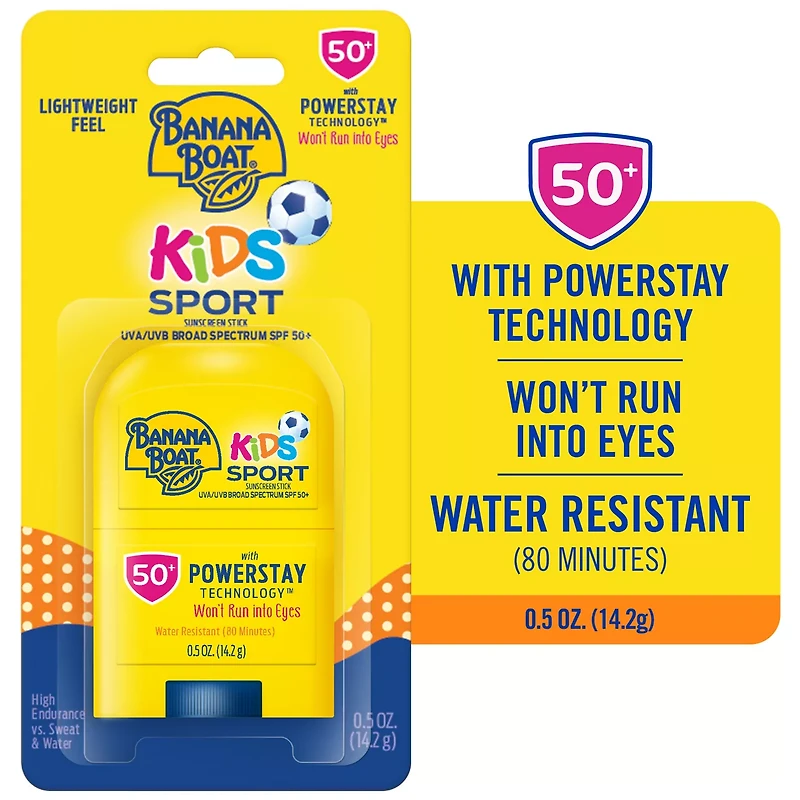 Banana Boat Sport Kids Sunscreen Stick SPF 50, Travel Sunscreen, 0.5 oz