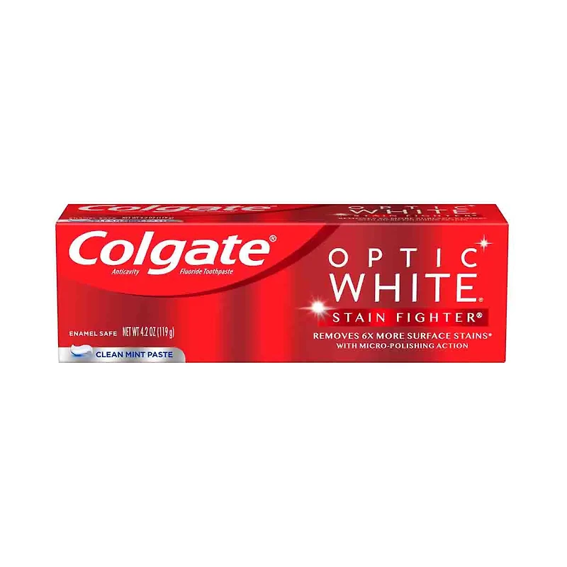 Colgate Optic White Stain Fighter Teeth Whitening Toothpaste, Clean Mint Paste, 4.2oz.