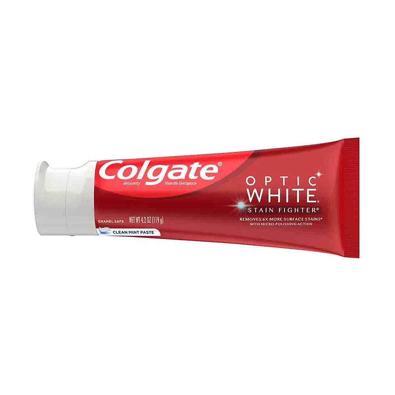 Colgate Optic White Stain Fighter Teeth Whitening Toothpaste, Clean Mint Paste, 4.2oz.