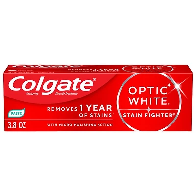 Colgate Optic White Stain Fighter Clean Mint Paste Teeth Whitening Anticavity Toothpaste, 3.8 oz