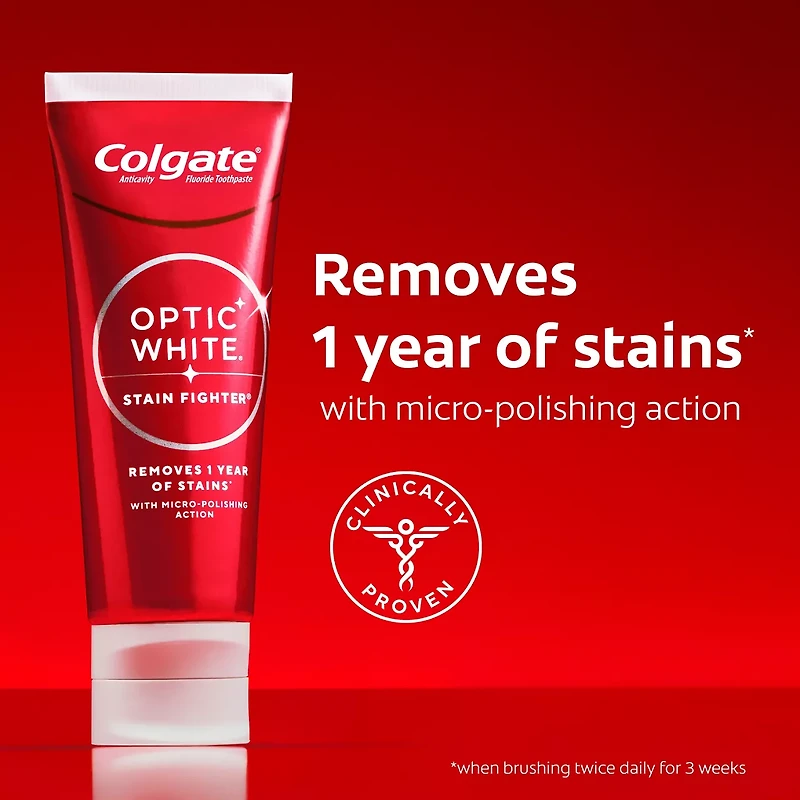 Colgate Optic White Stain Fighter Clean Mint Paste Teeth Whitening Anticavity Toothpaste, 3.8 OZ