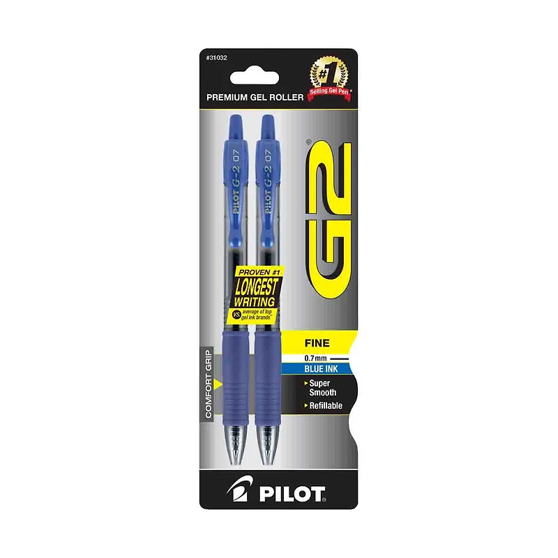 Pilot G2 Premium Gel Ink Pens, Fine Point, Blue Ink, 2 Count