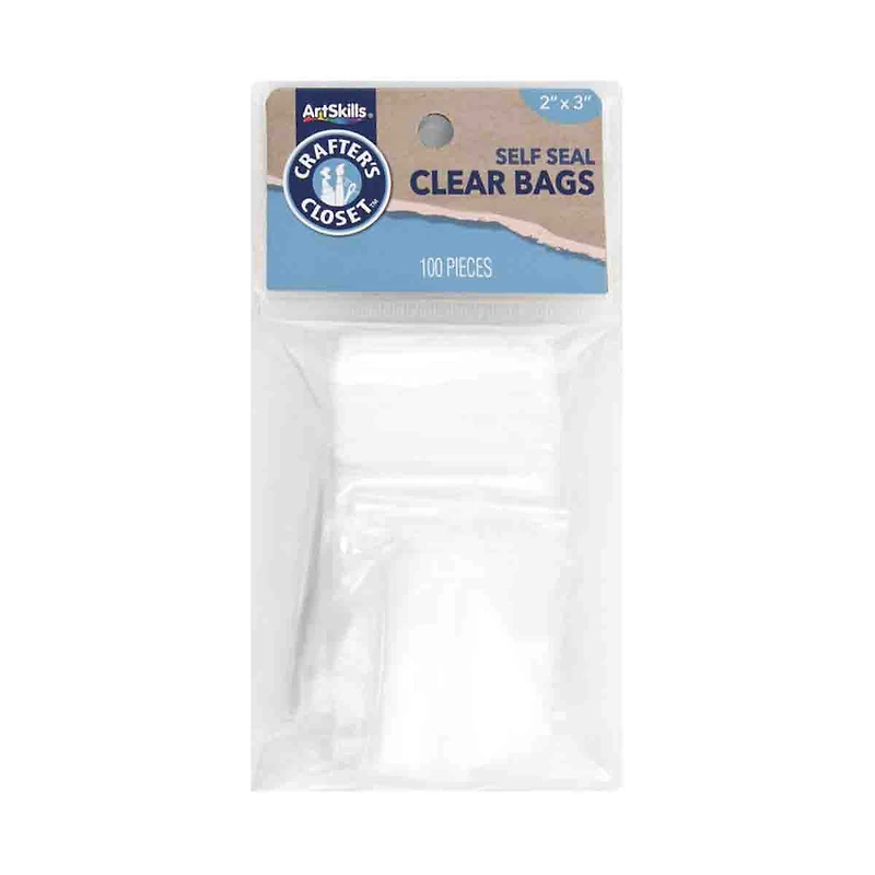 Crafter's Closet Self-Seal Clear Plastic Bags, 2" x 3", 100 Bags