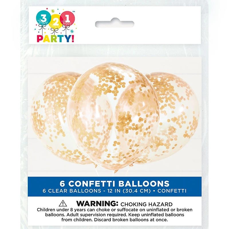 12" Latex Gold Confetti Balloons, 6 Count