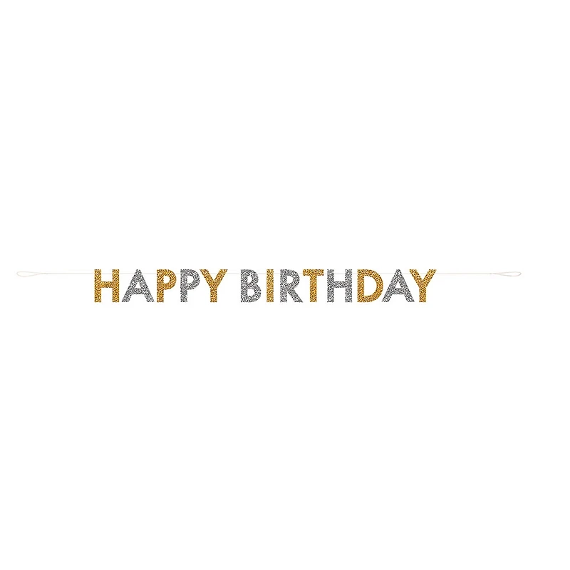 Glitter Gold & Silver Happy Birthday Banner, 5 Feet