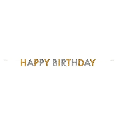 Glitter Gold & Silver Happy Birthday Banner, 5 Feet