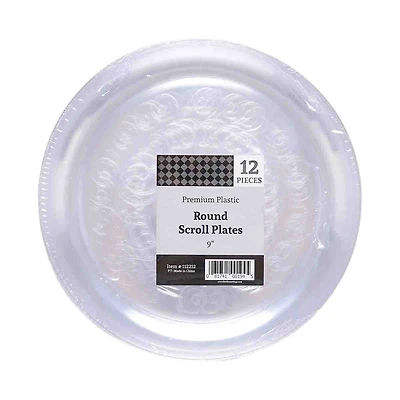 Tabletop Basics Round Scroll Plate, 9Inch, 12 Count