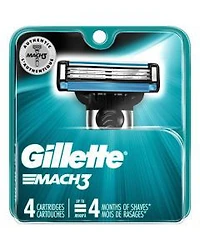 Gillette Mach3 Men's 3 Blades Razor Cartridges, 4 ct