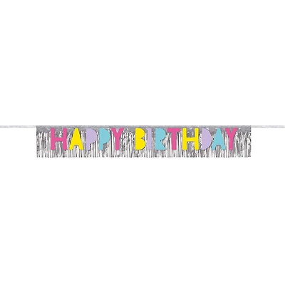 Silver Foil Fringe Happy Birthday Banner, 4.5 Feet