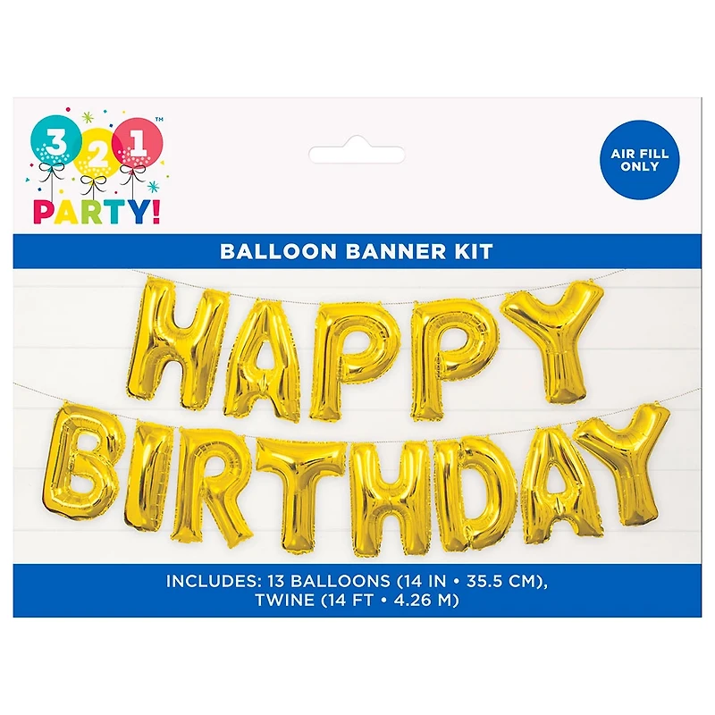 Foil Gold "HAPPY BIRTHDAY" Letter Balloon Banner Kit